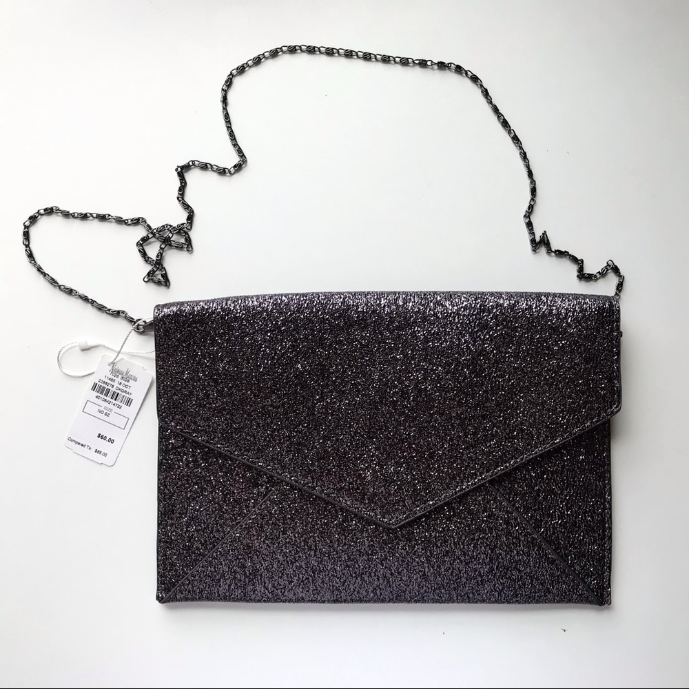 Sparkly black envelope purse w shoulder chain
